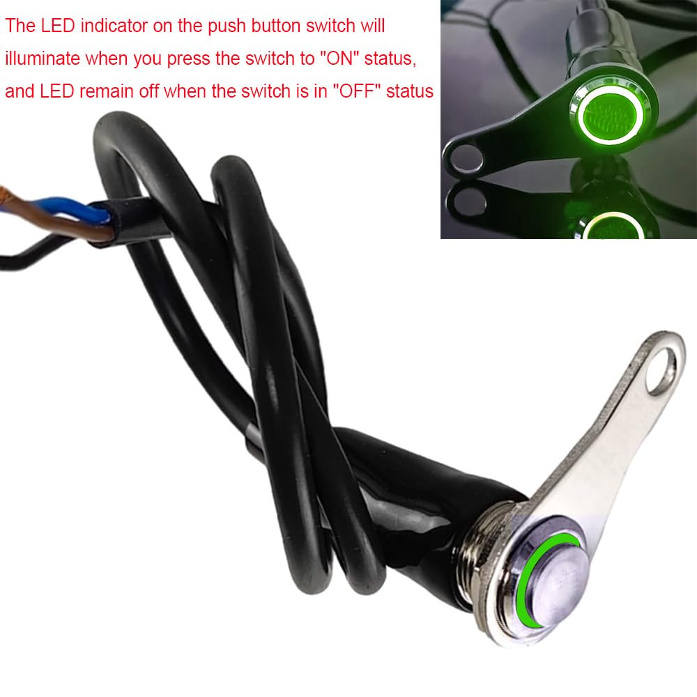 Gebildet Interruttore Momentaneo Universale in Acciaio Inossidabile LED Verde per Moto ON-OFF 5A/12V