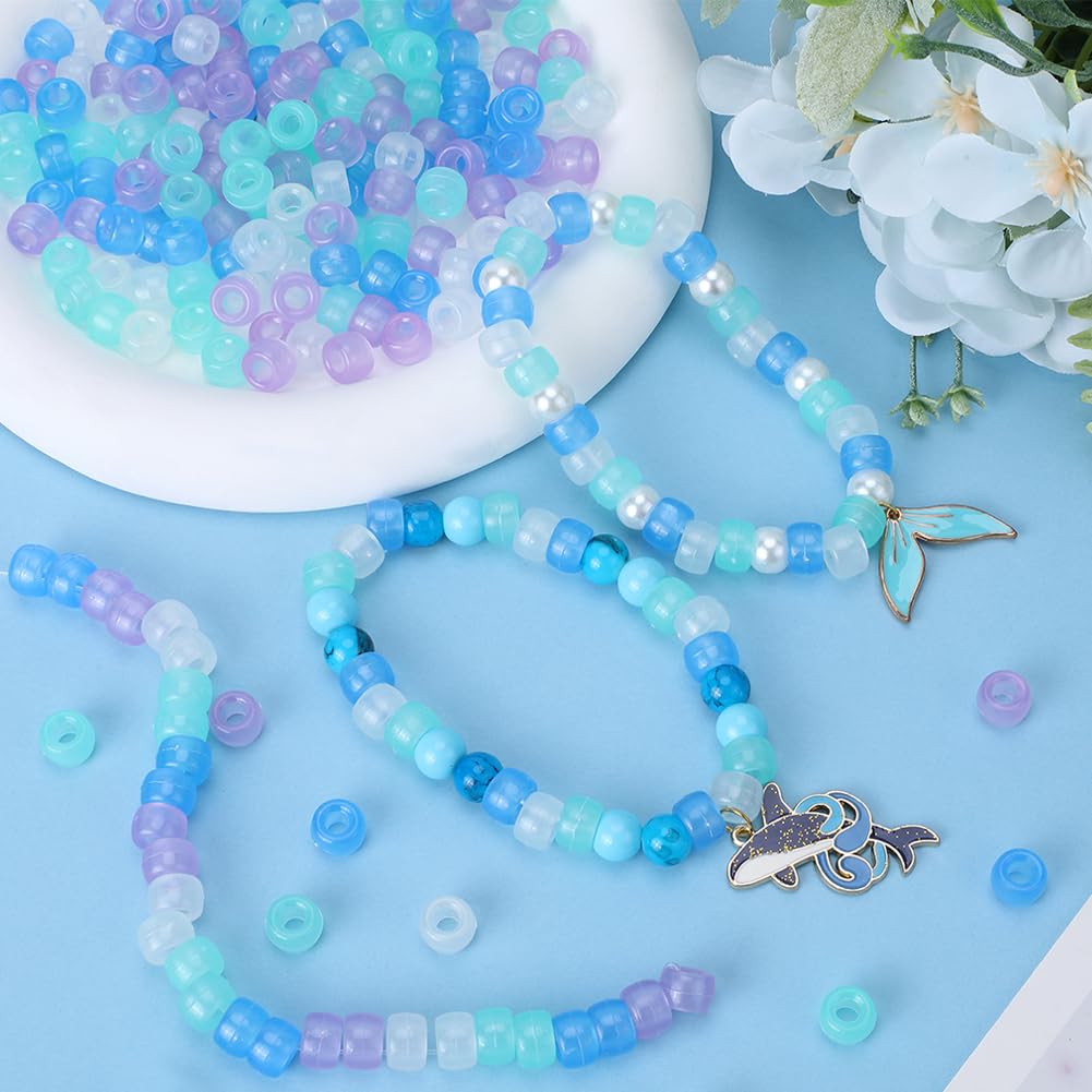 SUNNYCLUE 800Pcs 6x9mm Glow in the Dark Pony Beads Plastic Luminous Blue Purple Opaque Braid Loose Spacer Beads Friendship Bracelets Beads for Jewellery Making Beading Kits - Image 4
