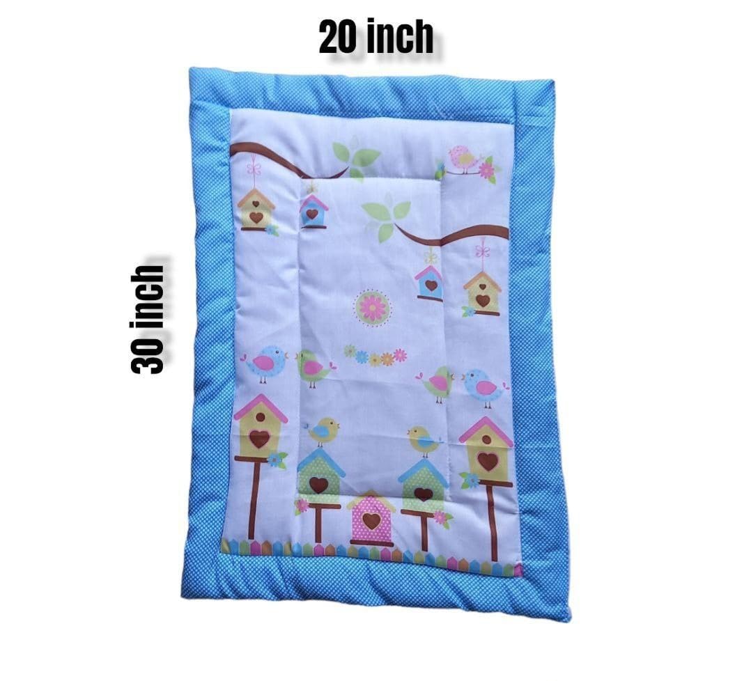 Vivatra Combo Newborn Baby Pom Pom Cotton Baby Bed | Godari | Cradle Bed | Crib Sheet | Changing Mat Baby Godadi | Godari | Bedding Set | Mattress_Pack of 2 Piece_(20 * 30 Inch) (Hippo & House) 2