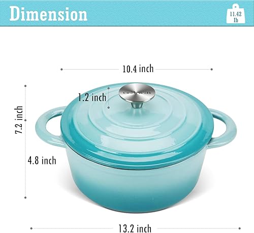 Miniatura 94 de Cacerola de hierro fundido COOKWIN, 3.8 QT, Sartén de hierro fundido con tapa y asas dobles, olla de superficie esmaltada de porcelana, Verde azulado