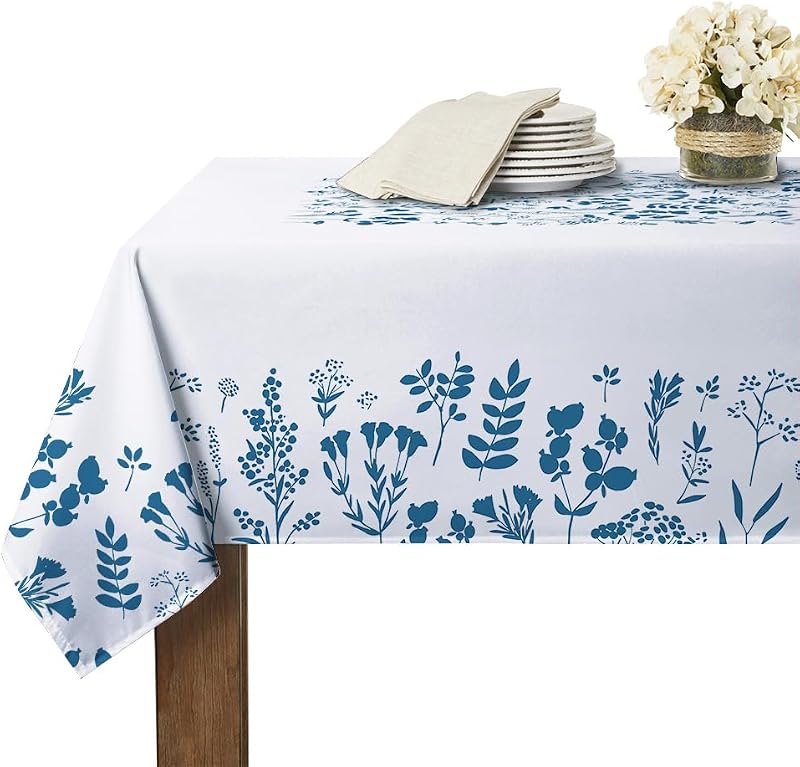 RYB HOME Mantel rectangular con diseño de retales, colorido, a prueba de derrames, resistente a los arañazos, para mantel de flores de 6 pies para ferias, reuniones familiares, fiestas, 60 x 84, flor azul