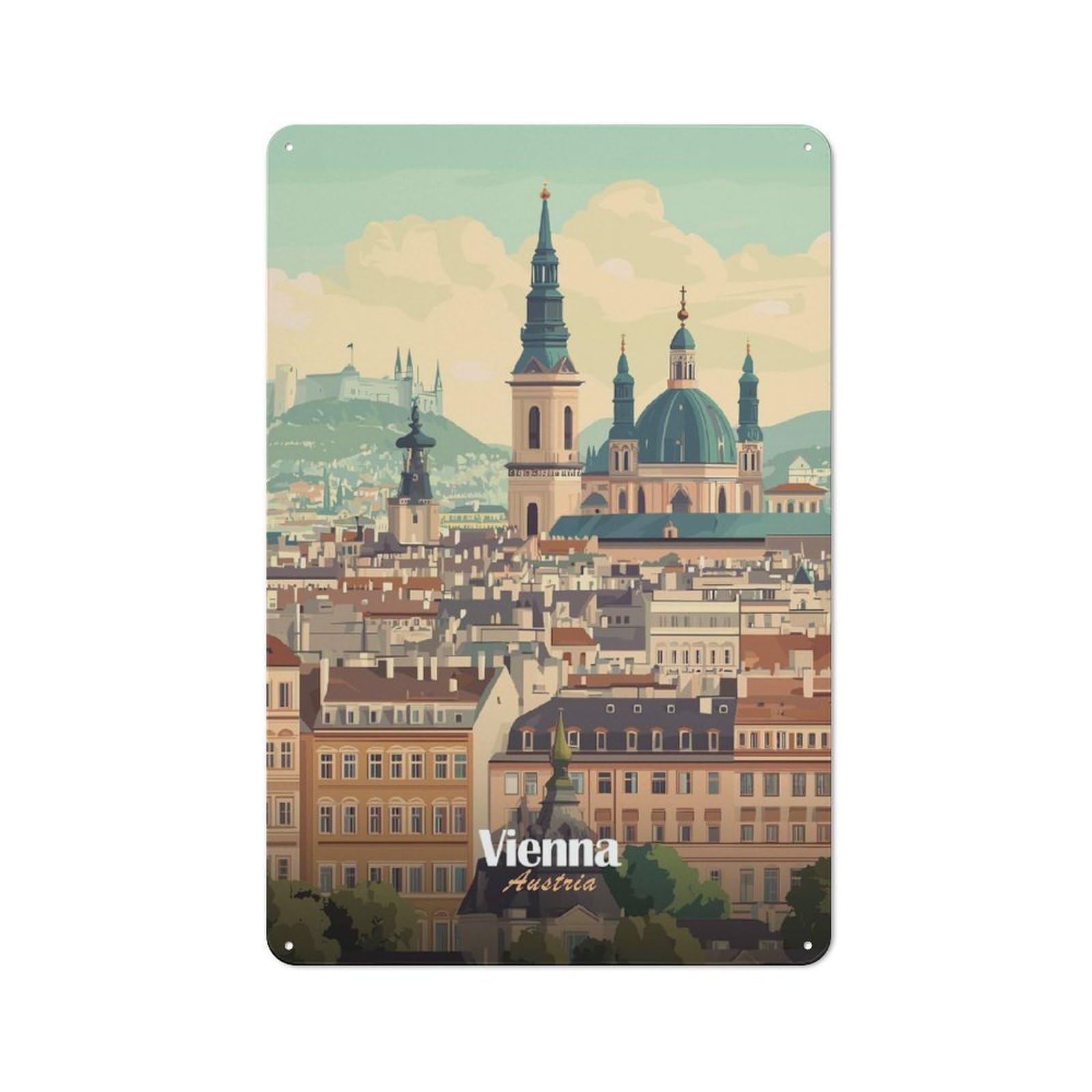 Junmoney Style-4 Tin Wall Plaque 30X20cm With Vienna Cityscape For Man Cave Or Games Room, A Christmas Gift For Leisure-Room Decor Enthusiasts