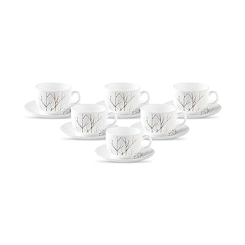 Diva by La Opala Iris L Golden Fall Cup Saucer (White) Set of 6