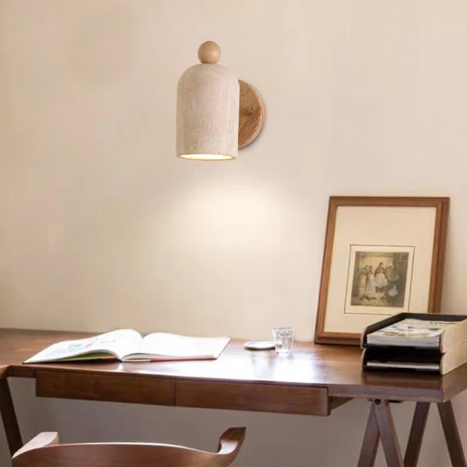 Apliques de Pared Modernos Interior Lámpara de Pared de Piedra Ajustable 180° Mármol Natural Japonés Travertino Amarillo Luz de Pared para Mesita de Noche Dormitorio Sala de Estar Vestíbulo Entrada