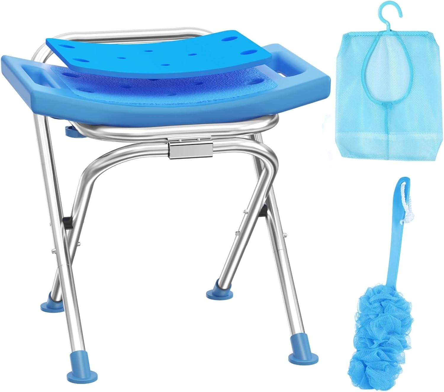 Upgraded Folding Shower Chair, Stainless Steel Foldable Shower Seat for Inside Bathtub, Lightweight & Portable Travel Shower Stool, Anti-Slip Feet Bath Chair for Elderly, Disabled, Injured