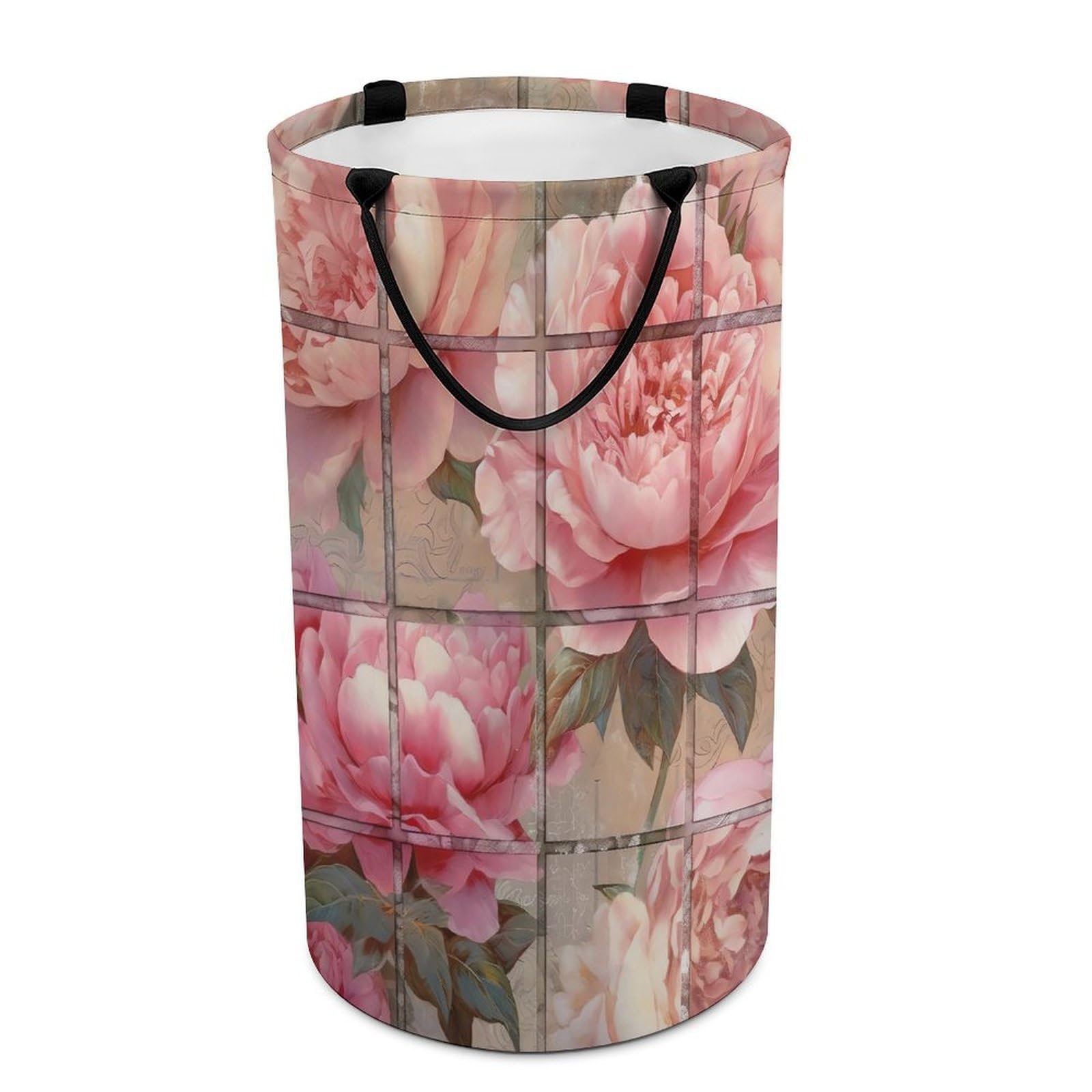 Pretty Flowers Laundry Basket Freestanding Laundry Hamper with Handles Waterproof Dirty Clothes Hamper Collapsible Washing Bin Aesthetic Clothes Basket for Bathroom Bedroom Dorm