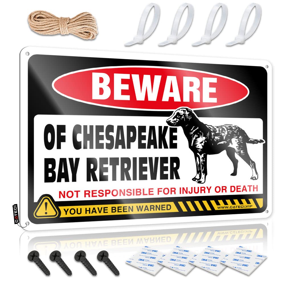 HELIOFORGE Funny Wall Decor Signs Beware Of Chesapeake Bay Retriever Tin Sign Tin Signs For Bar Home Wall Decor Funny Metal Sign(30X40CM)