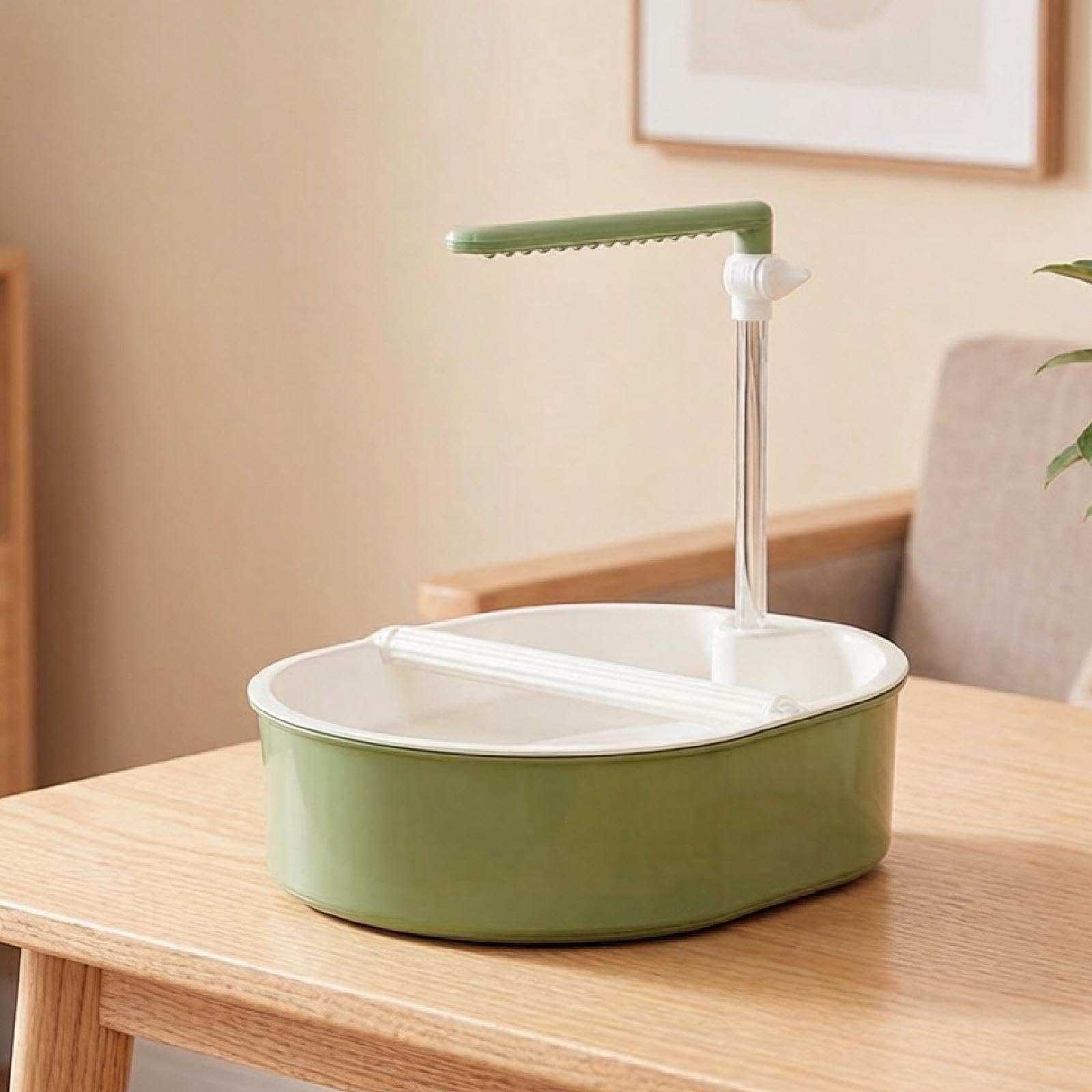 Papageienbadewanne Automatische Badebox für Papageien Zirkulierendes Badewasser mit Sitzstange Vogelzubehör Seichtes Badebecken Aus Stabilem PP für SI, Grüner Sprühkopf