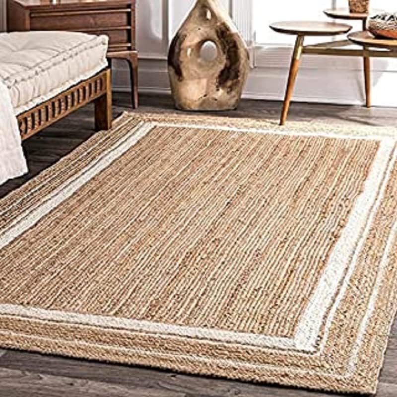 Bucket Fly Cotton and Jute Rug Carpet,Rug Area | Bedside Runner | for Bedroom & Kitchen, Office, Braided Reversible Carpet for Dining Room(5x7.Ftt) White Patti