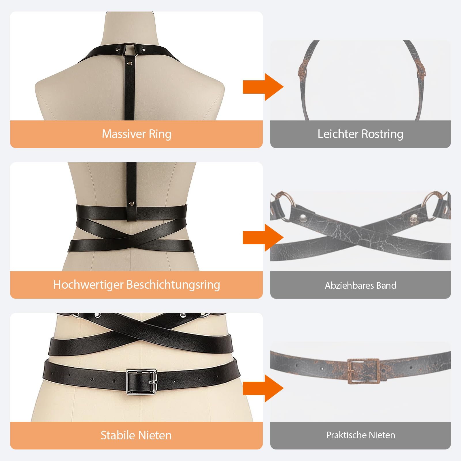 Harness da donna, in pelle, per feste musicali e feste, stile gotico, accessorio per cosplay e abiti da sera