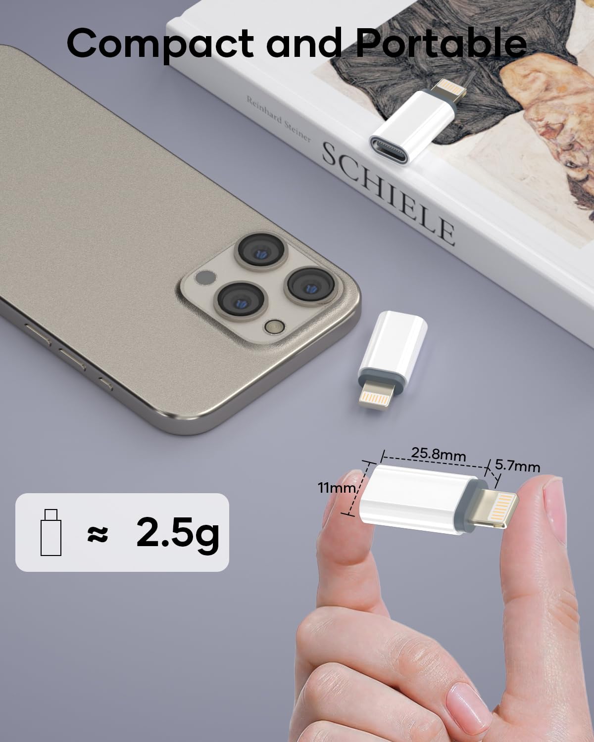 Adattatore USB C a Lightning, 2 Pezzi Adattatore Lightning USB C, Adapter iPhone di Supporta la Ricarica/Sincronizzazione dei Dati per iPhone 14/13/12/11/iPad/Airpods, Non per Cuffie/Audio/OTG