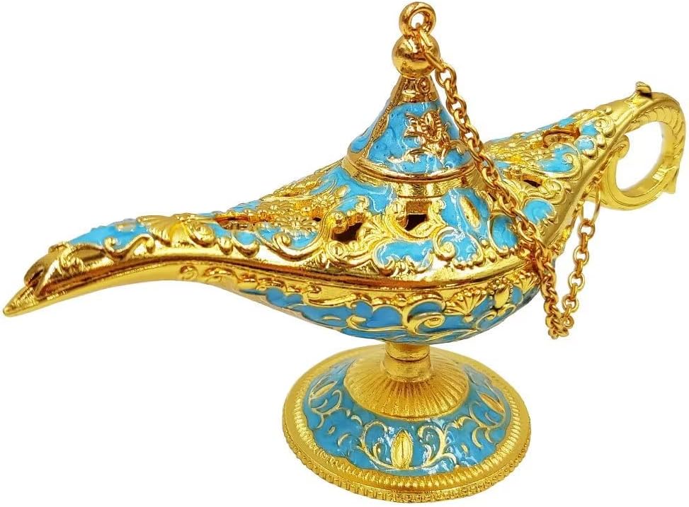 Hourwof Tiny Aladdin Genie Lamp Vintage Legend Aladdin Magic Lamp Wishing Light Arabian Costume Props Party Wedding Table Decoration Birthday Gift,Small Lake Blue