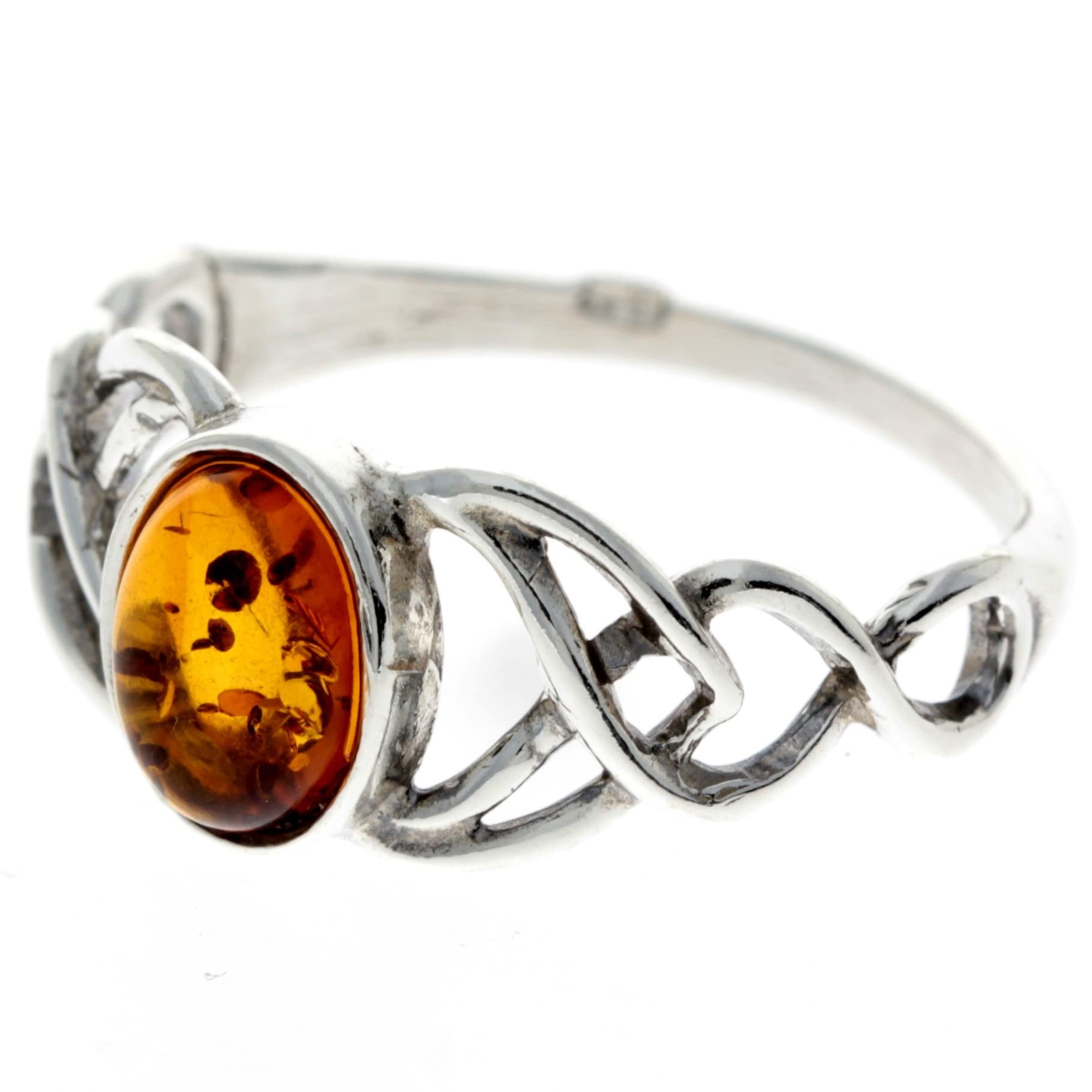 SilverAmber Jewellery - Anello in argento Sterling 925 e ambra baltica con nodi celtici – 7482
