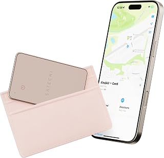 SATECHI FindAll™ karta lokalizacyjna do portfela z Find My, pustynny róż | Alternatywa dla lokalizatora GPS, ładowanie bezprzewodowe, powiadomienie o pozostawieniu i głośny sygnał