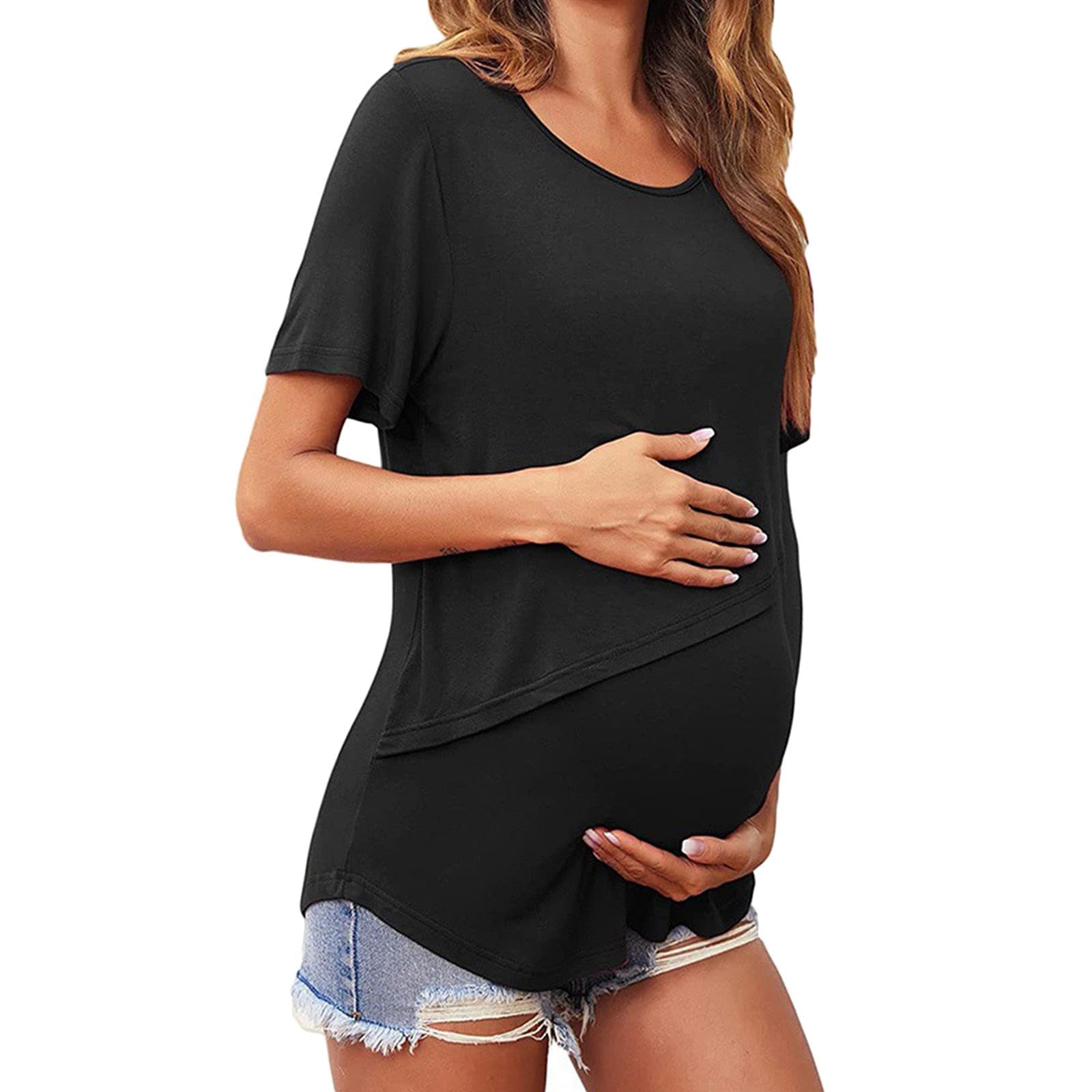 Hauts D'allaitement pour Femmes, Mode, Légers, seins, Doux, T-shirts Double Couche pour Un Usage Quotidien, Noir Rouge Gris M
