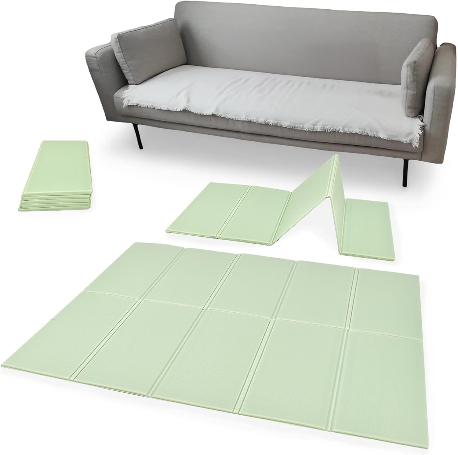 KandyToys 1.98m x 1.48m Folding Pastel Green Baby Mat | Thick Padded XPE Baby Crawl Mat | Waterproof | Safe