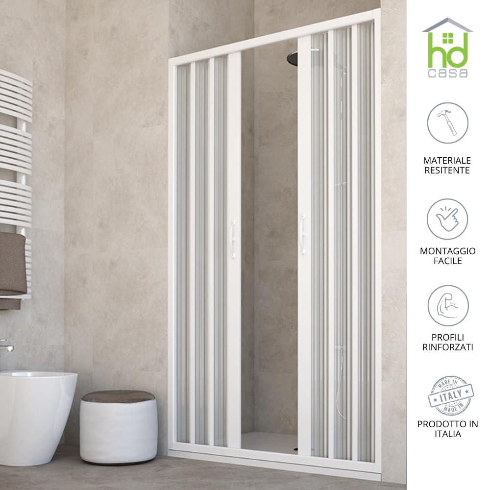 HD CASA Box Doccia a Soffietto in PVC Modello Giada, Apertura Centrale Estendibile, Cabina Doccia Angolare Salvaspazio Made in Italy 120 cm