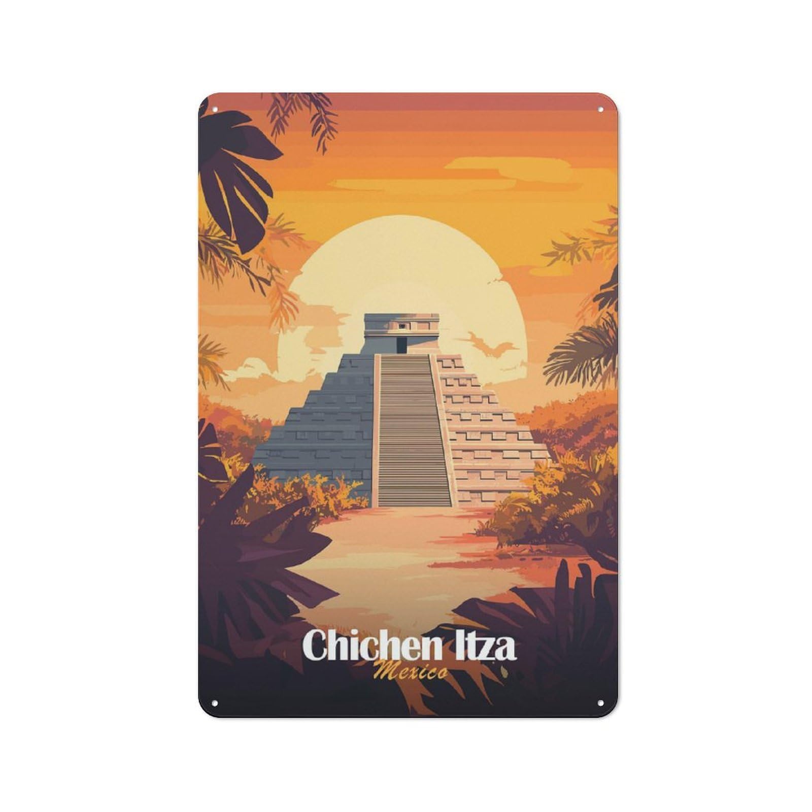 Junmoney Style-17 Creative Chichen Itza Pyramid Tin Sign 30X20cm, Study Room Decor For Workspace, Cafe, Shop Or Desk Area