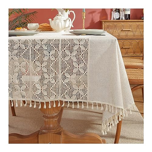 Nappe dentelle papillon beige KnSam 140x100cm en polyester rectangulaire anti-taches