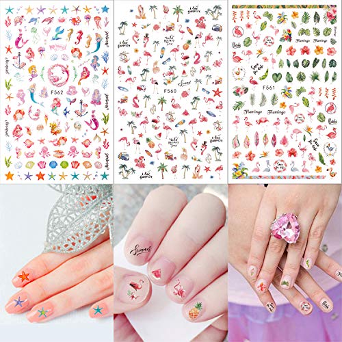 Qpout 1200+ Designs Verschiedene Nagelaufkleber Abziehbilder, Blume Tier Frucht Meerjungfrau 3D Nail Art Aufkleber… – Bild 3
