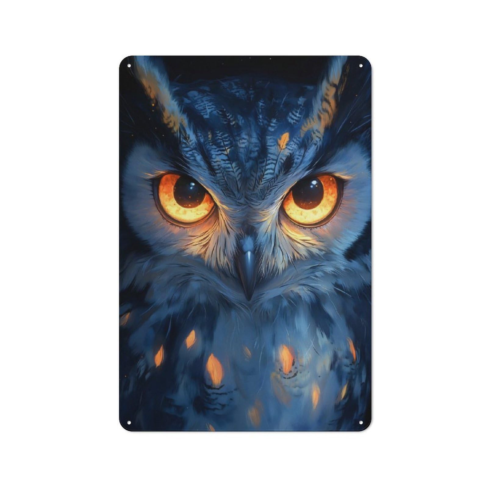 Junmoney Owl With Glowing Eyes Metal Wall Sign 30X20cm, Modern Retro Loft Wall Plaque For Flat, Bar, Studio Or Gallery Wall