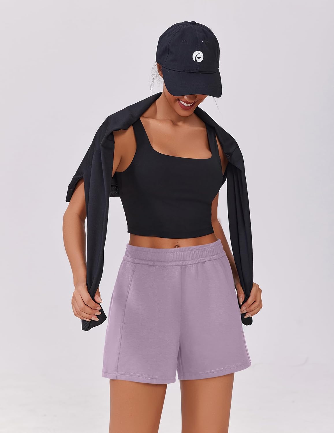 PINSPARK Athletic Sweat Shorts Women Elastic High Waisted Comfy Short Drawstring Casual Lounge Shorts with Pockets - Image 4