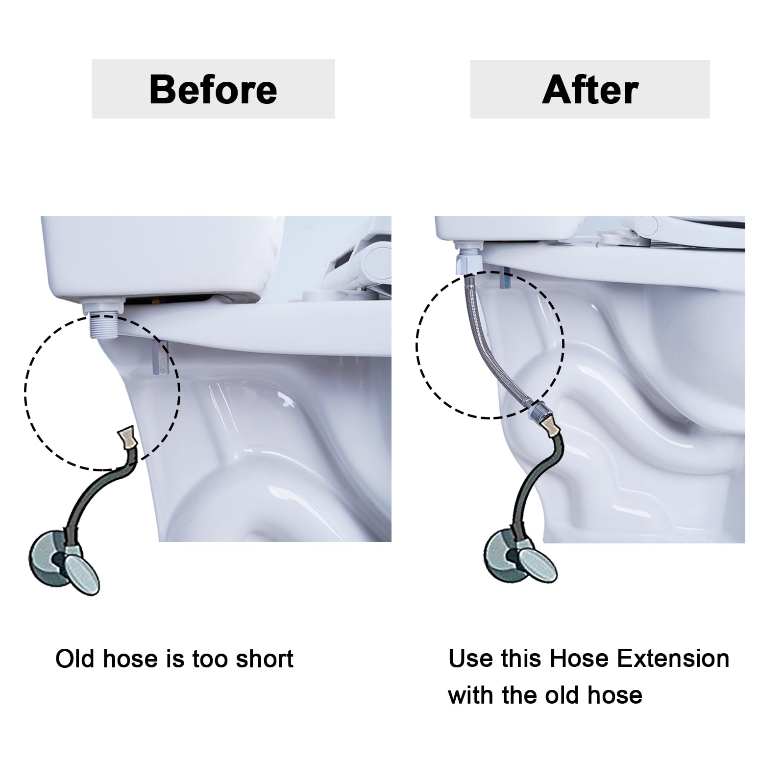 THU9090R - Manguera de extensión de 8 pulgadas compatible con TOTO C110/E200/S300/S400. Permite lavar 7/8 macho a adaptador T de bidet/pulverizador de pañales, tubo hembra 7/8 de conexión esférica del