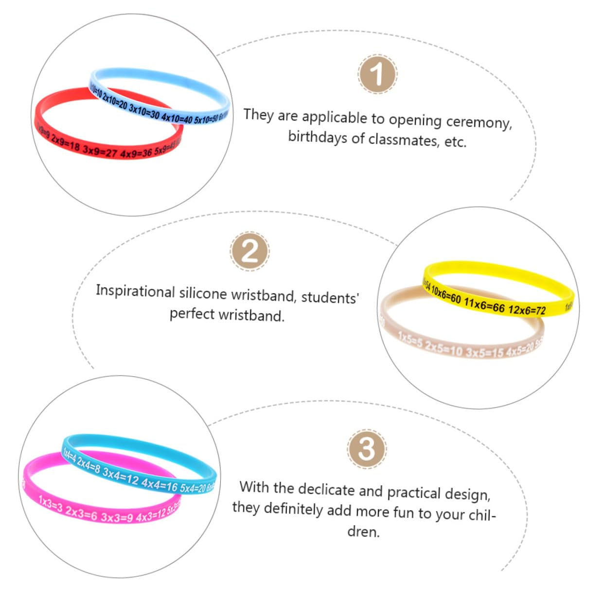 NUOBESTY 36piezas Pulsera De Silicona Tablas De Multiplicación para Jóvenes Accesorio Educativo y Práctico para Fiestas y Actividades Escolares
