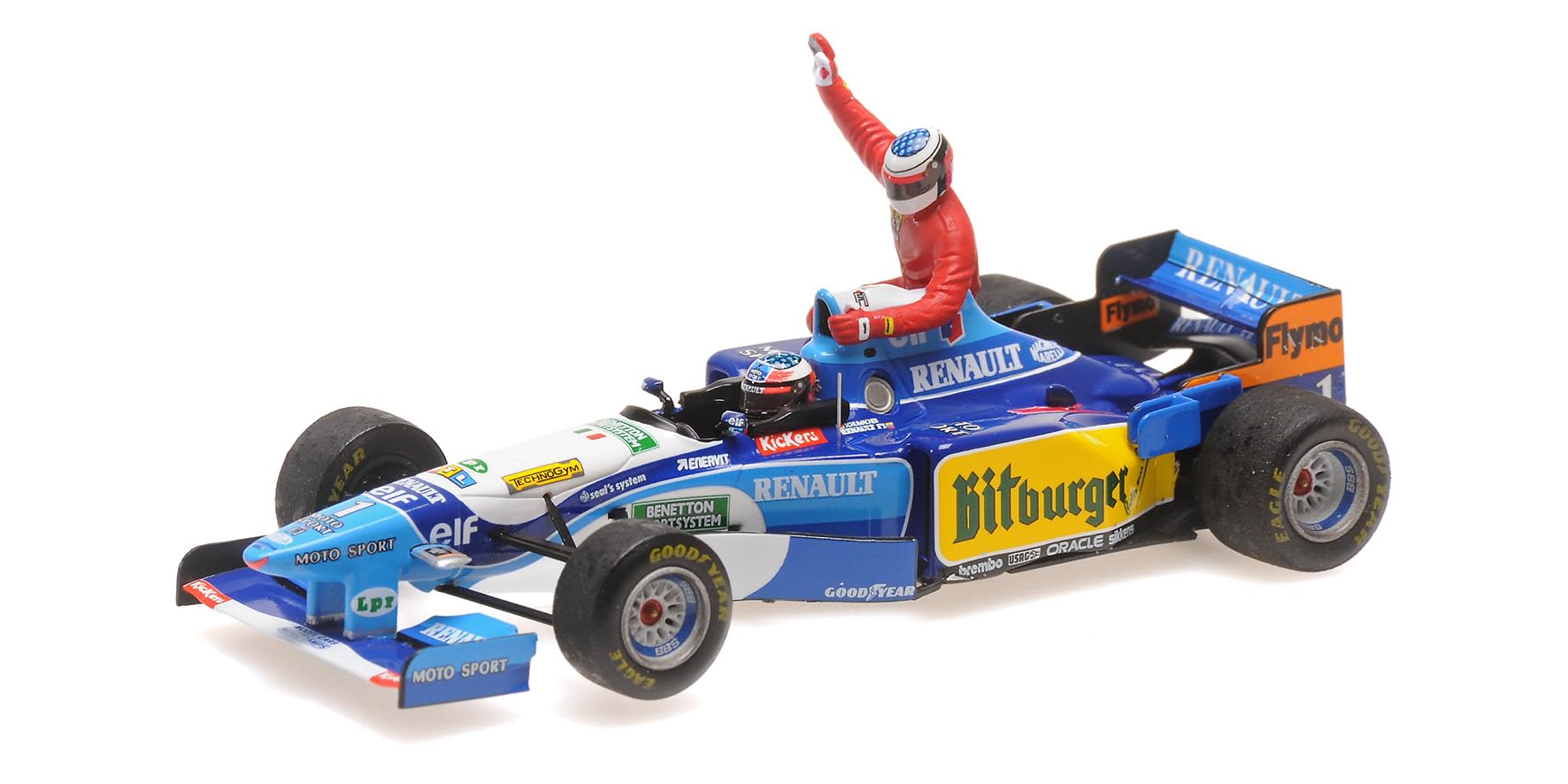 Minichamps 517950601 1:43 Benetton Renault B195-Michael Schumacher-Canadian GP 1995 con Alesi Figure Auto da Collezione in Miniatura, Multicolore
