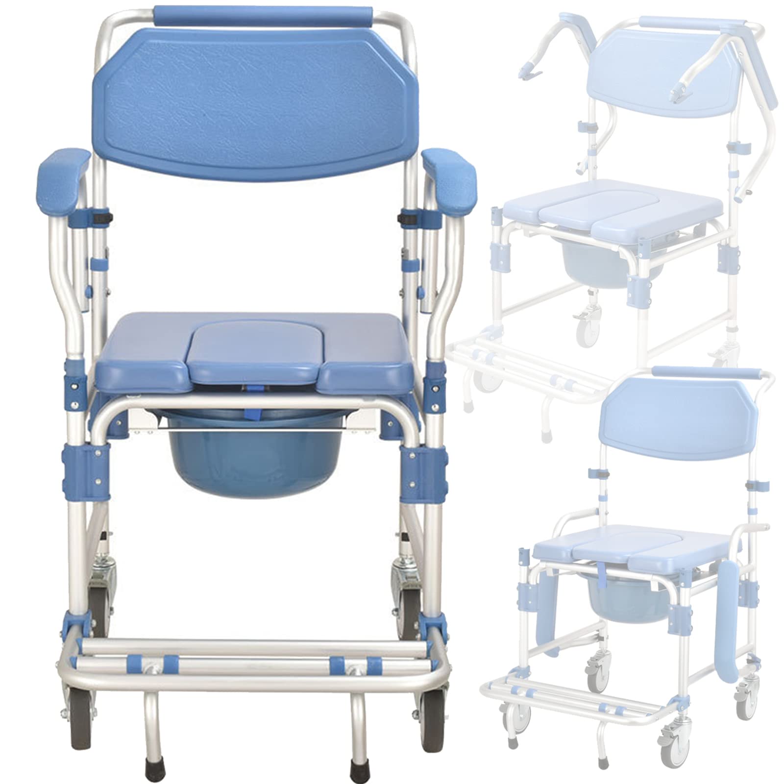 YRRA Commode Toilet Chair with Wheels, Shower Wheelchairs for The Disabled, Over Toilet Wheelchair, Shower Chair with Wheels, Bedside Toilet Commodes Chairs for Elderly [Energy Class A]