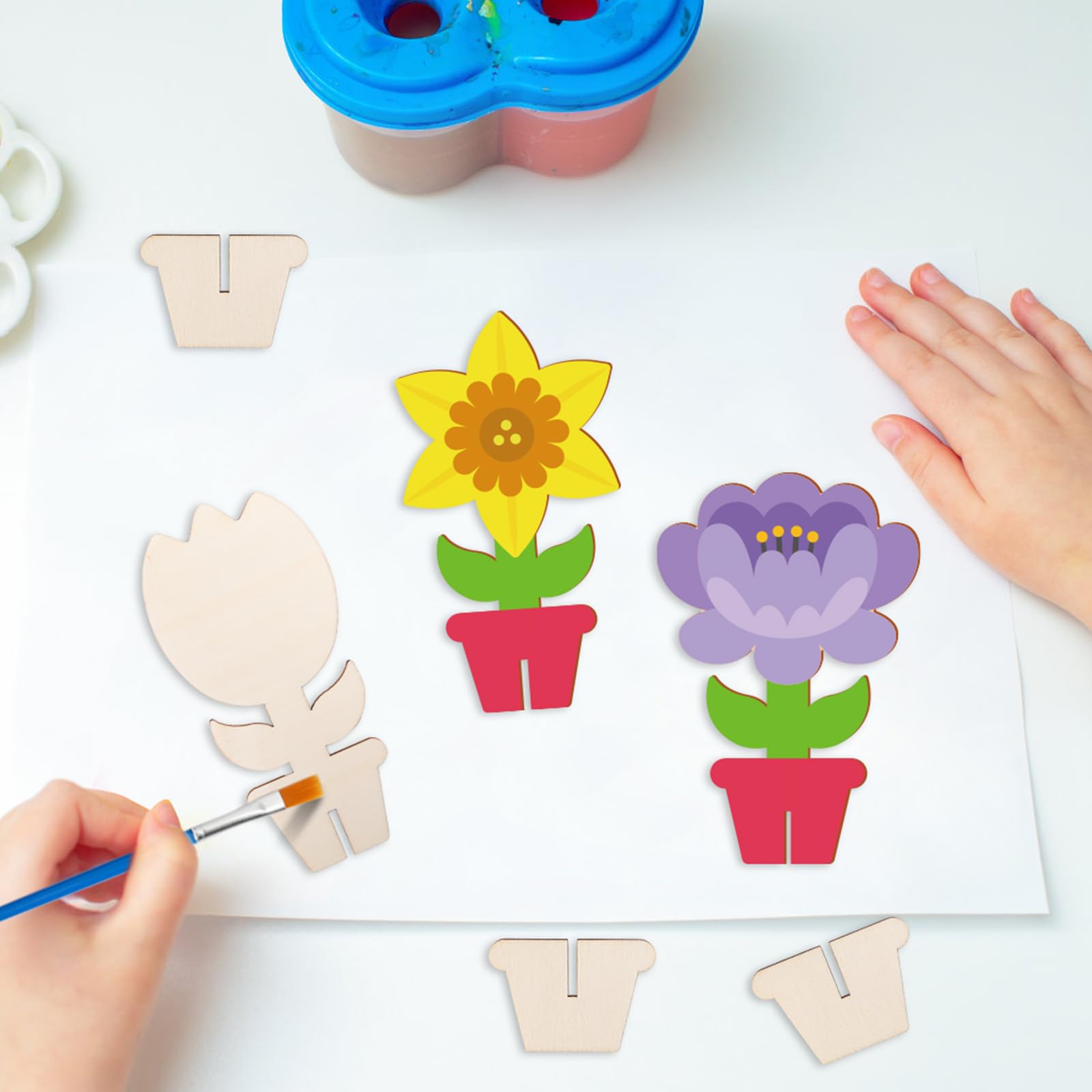 Fai da te con fiori di legno da dipingere, compleanno per bambini, in legno