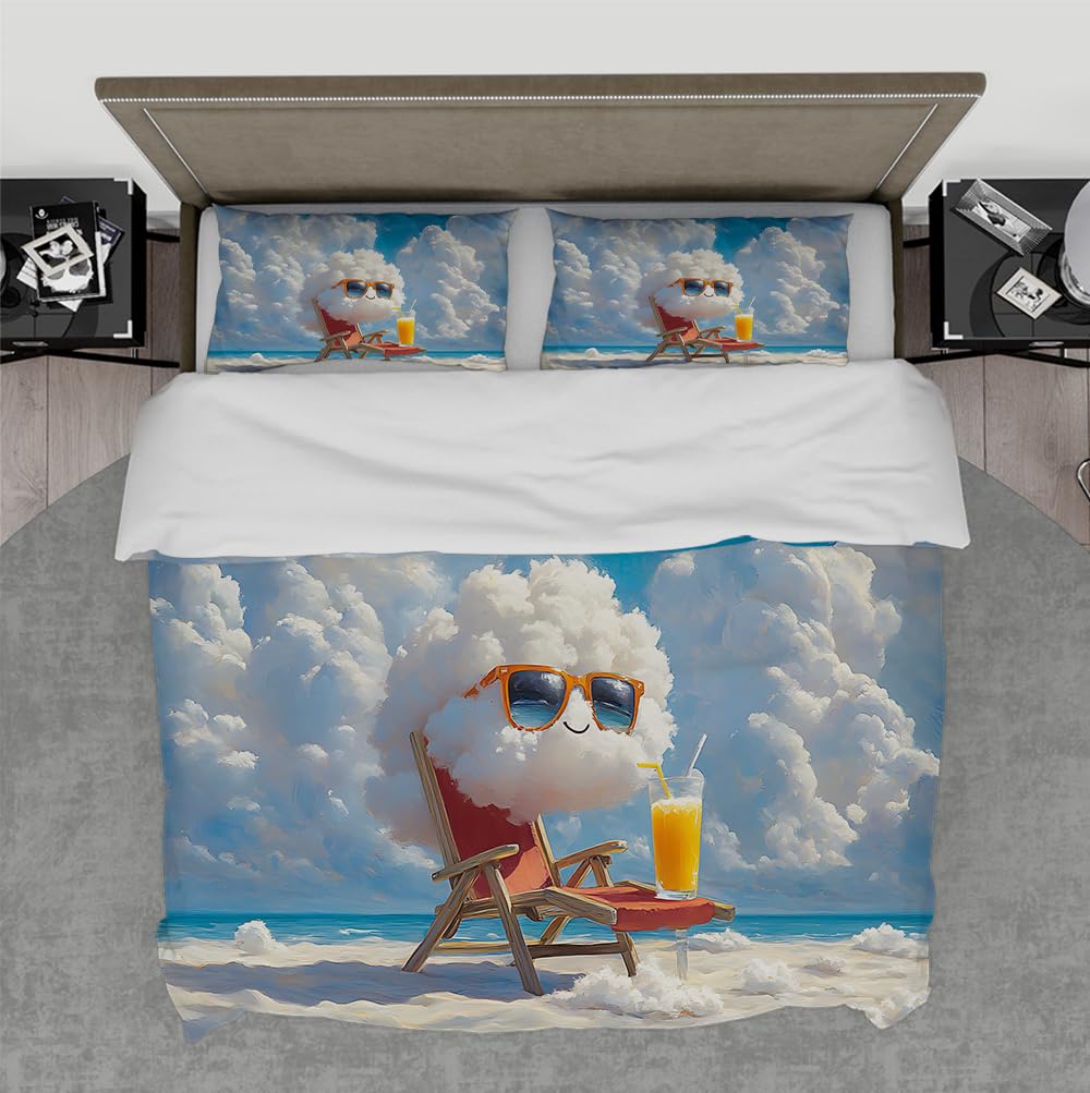 Parure de lit style vacances nuages comprenant housse de couette 260x240 et 2 taies