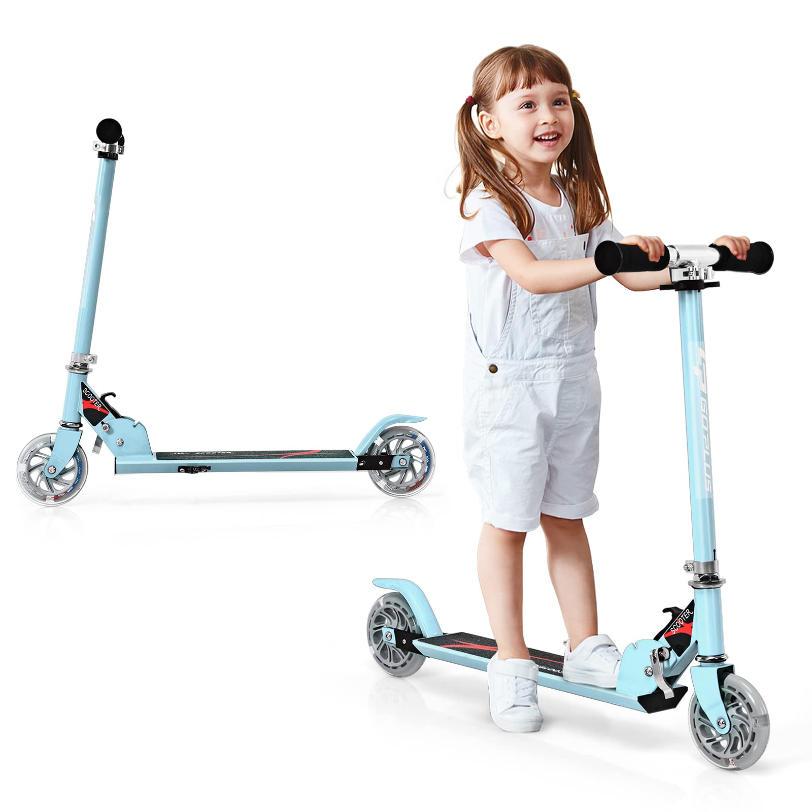 GYMAX Monopattino Bambino 4-13 Anni, Monopattino Pieghevole con 2 PU Ruote Luminose, Monopattino Bambina Regolabile a 3 Altezze 63-85 cm, Carico di 70 kg, Ideale Regalo