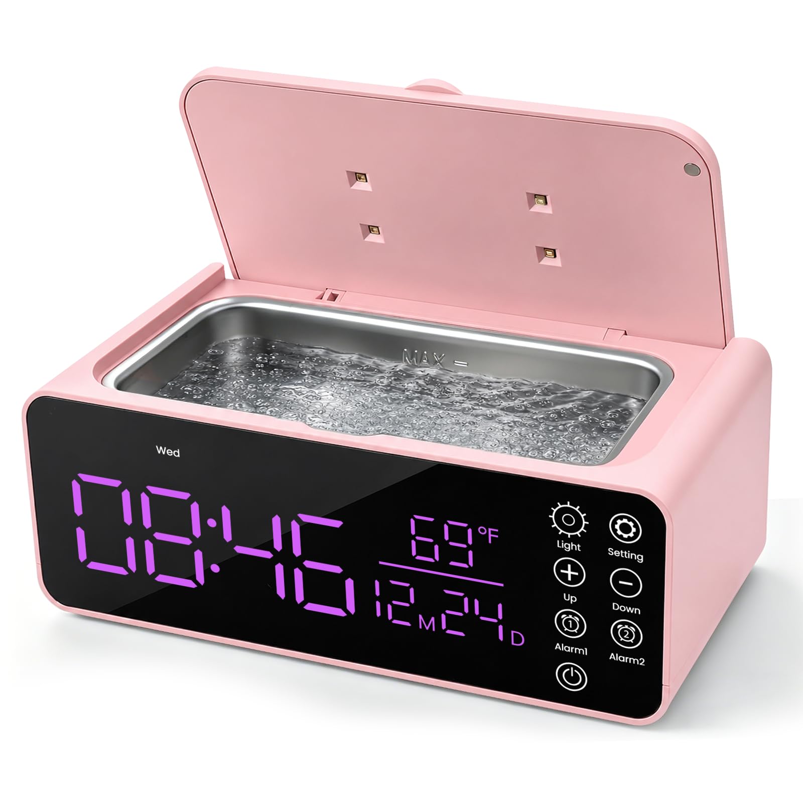 Dispositivo di pulizia a ultrasuoni, 48 kHz, 500 ml, dispositivo a ultrasuoni con sveglia, pulitore a ultrasuoni con display LCD, per apparecchi dentali, occhiali, anelli, orologi, incluso panno per