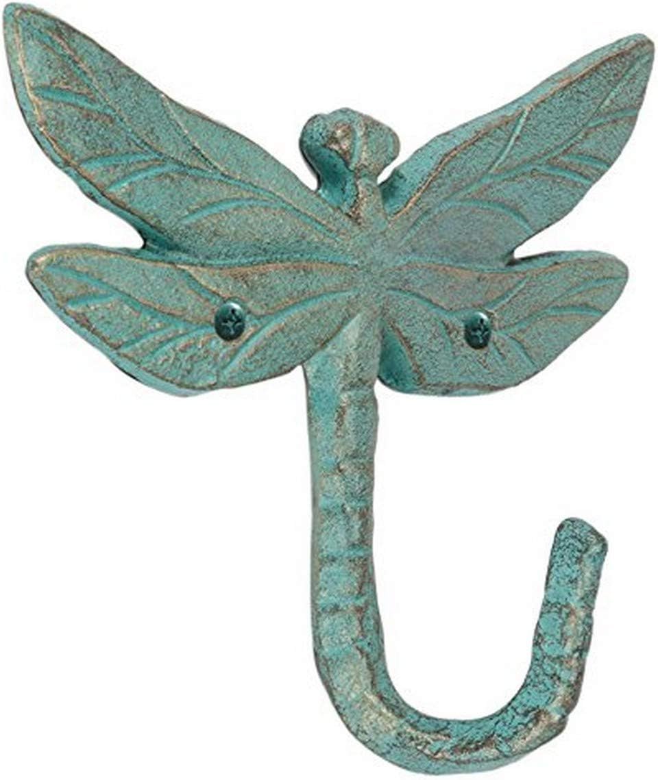 Abbott Collection Cast Iron Dragonfly Wall Hook, Light Green (5.5" H)