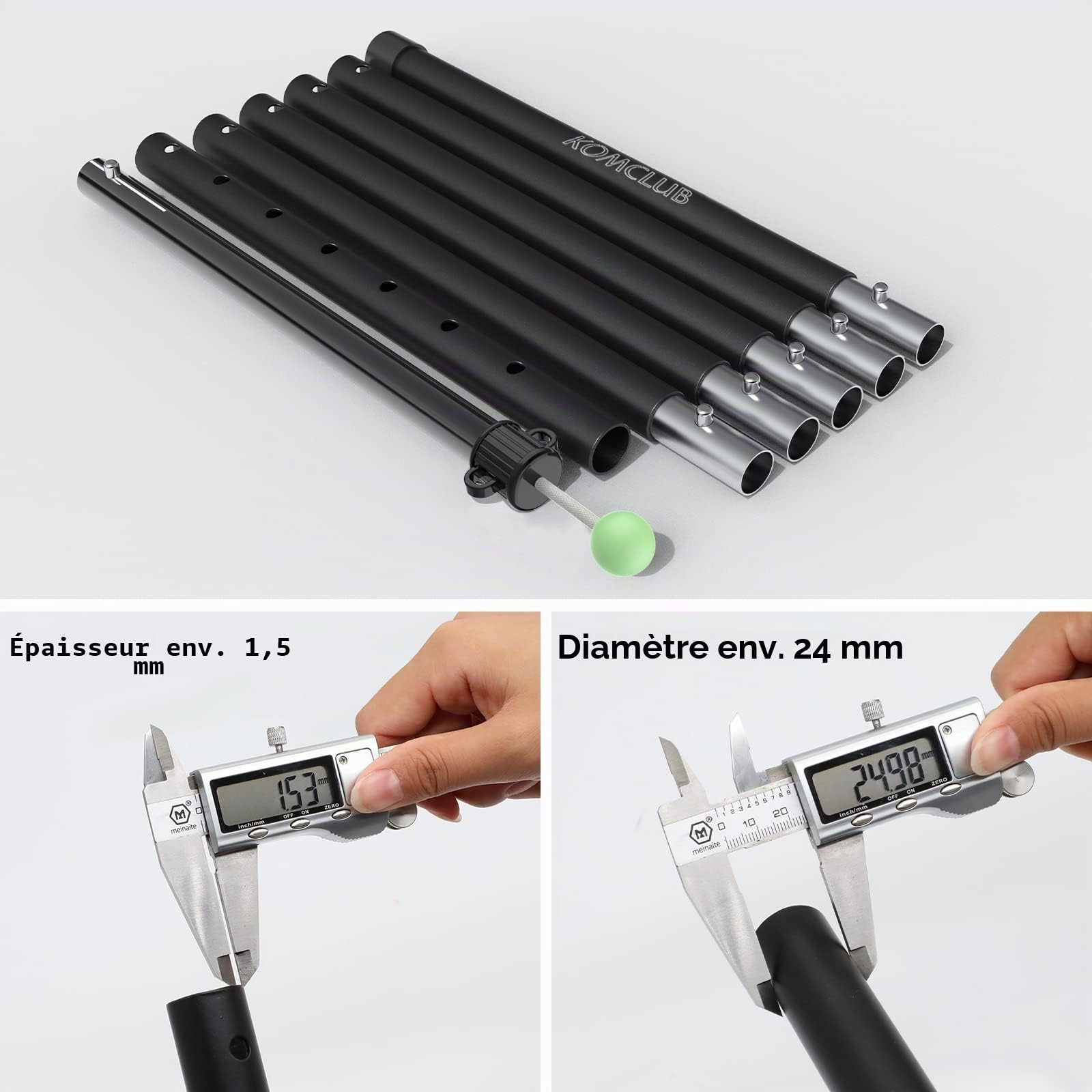 KOMCLUB Lot de 2 barres de tente télescopiques en aluminium de différentes longueurs de 210/250 cm pour tente, bâche, voile d'ombrage ou bâche