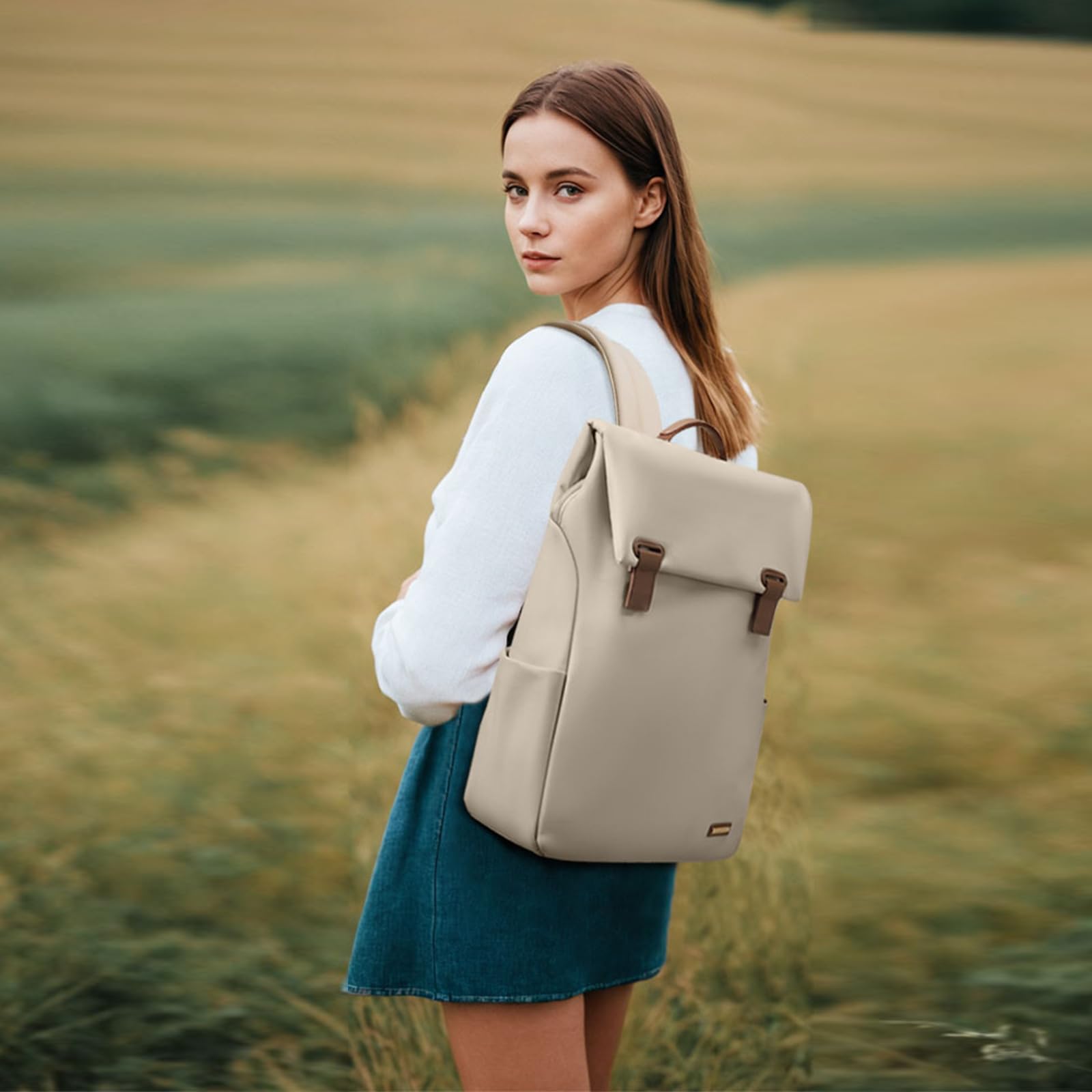 Sac à Dos Femme Ordinateur 15.6 Pouces Antivol - Backpack Loisir pour Voyage, École, Travail - Abricot