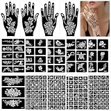 Henna Schablonen, 247 Stück Temporäre Henna Tattoo Schablonen, 14 Blätter Henna Tattoo Set für Frauen Mädchen Teens Face Paint Body Art
