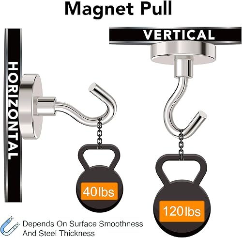 Miniatura 2 de MIKEDE Ganchos magnéticos resistentes, 120 libras + ganchos magnéticos súper fuertes para crucero, paquete de 4 imanes de neodimio tierra con gancho
