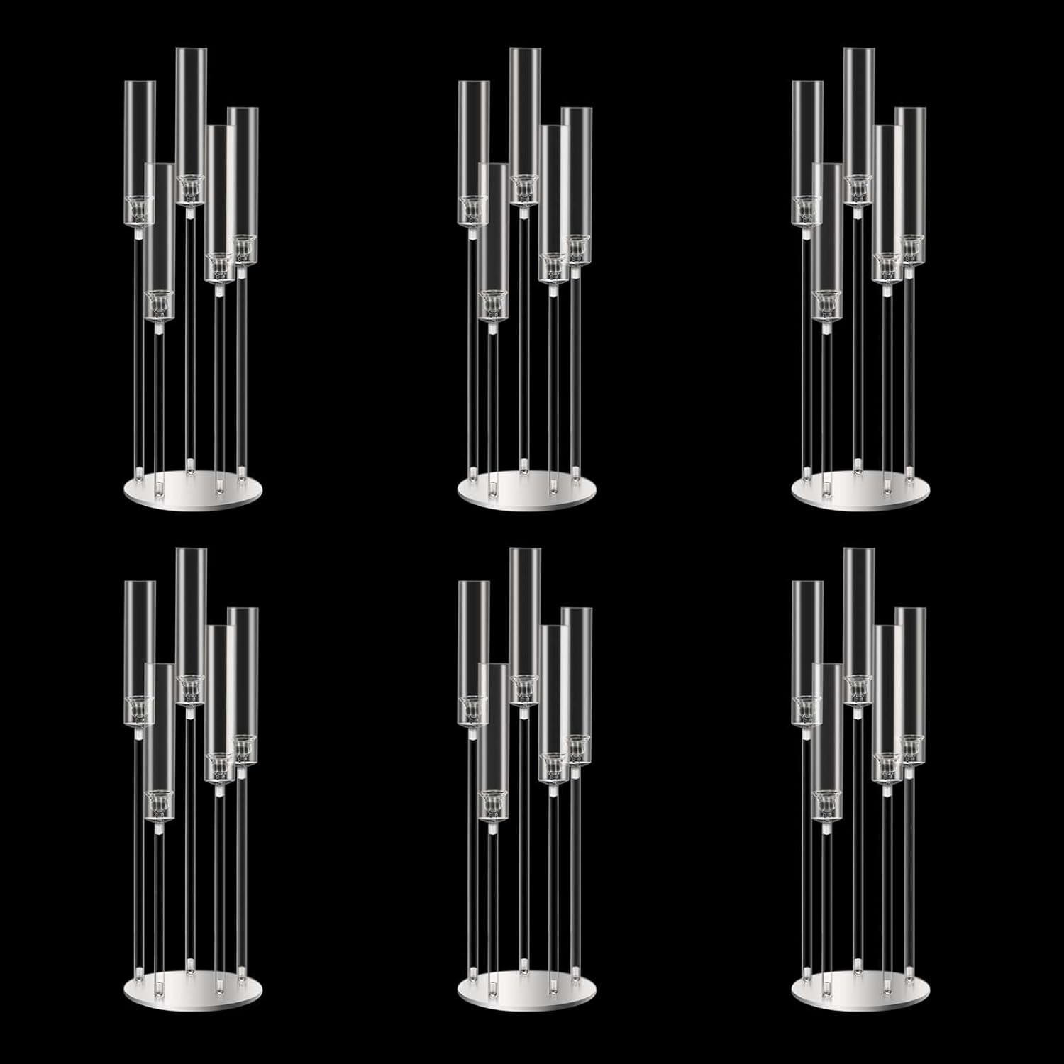 42.5in Gold Candelabra Centerpieces for Tables Candlestick Holders Decor Wedding Centerpiece Table Decorations 5 arm Candle Holder Set of 8 Acrylic lampshade Fit 0.9" LED Candle
