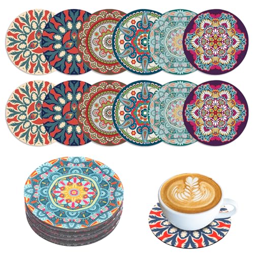 Sottobicchieri in vetro, 12 pezzi, rotondi in gomma, motivo floreale, antiscivolo e isolati, riutilizzabili per tazze, vasi, cucina, soggiorno, decorazione da tavolo (colore I)