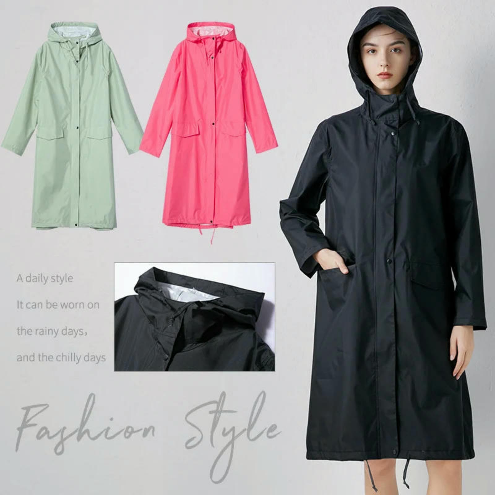 Poncho impermeable para mujer, largo con capucha, reutilizable, plegable, rompevientos para senderismo, camping, viajes al aire libre