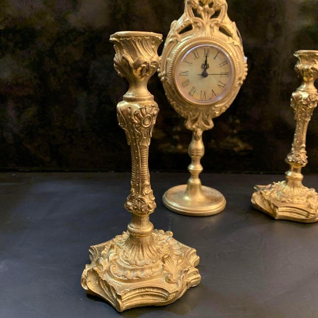 ☆未使用品☆置き時計＋キャンドルホルダー2本　セット　アンティーク 置き時計＋キャンドルホルダー2本 セット アンティーク