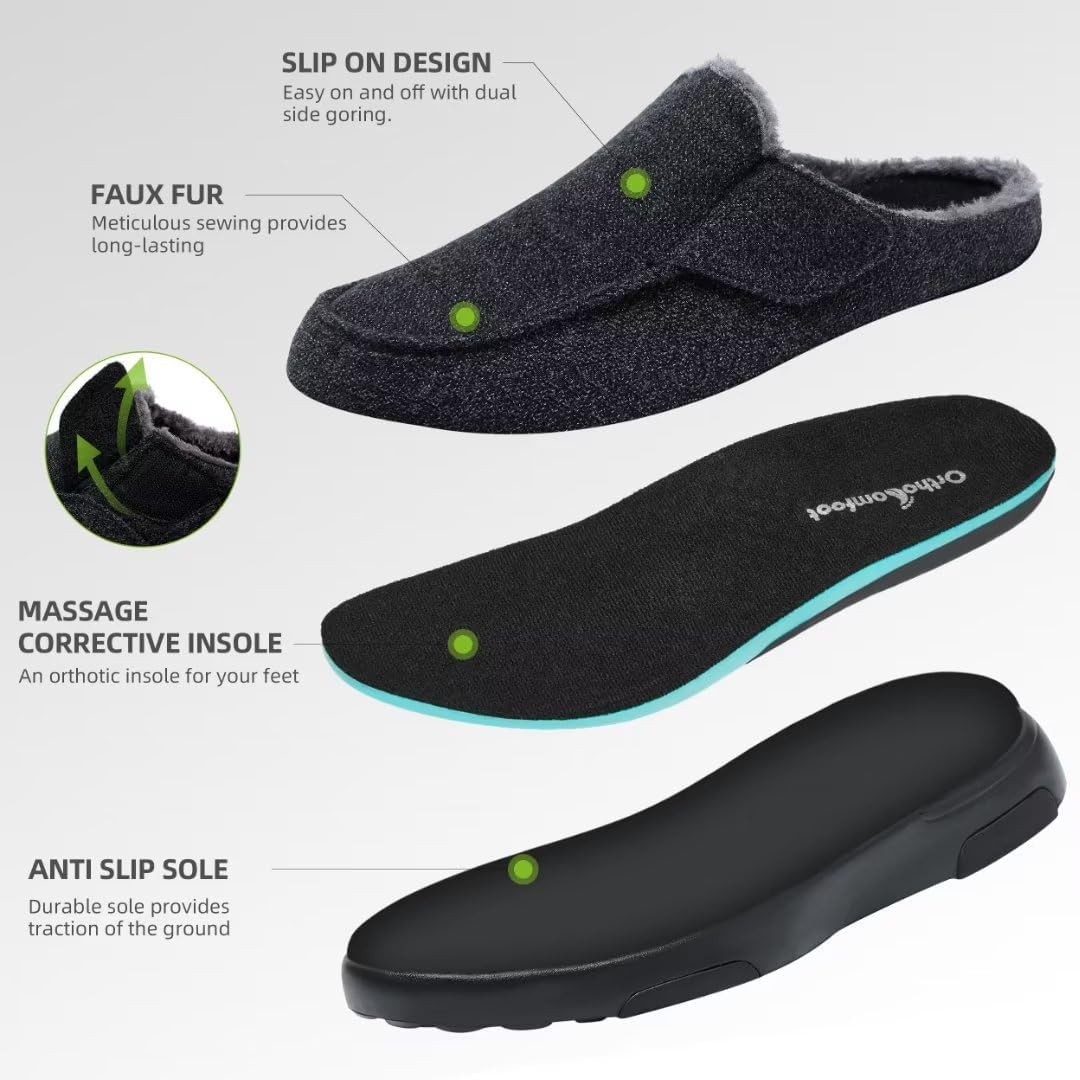 OrthoComfoot Men's Orthopedic Slippers Walking Shoes with Arch Support: Slip On Loafers for Plantar Fasciitis, Casual Flat Feet Hook and Loop Mule Clogs for Foot and Heel Pain Relief - Image 7