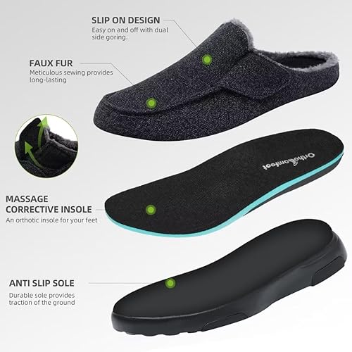 Miniatura 6 de OrthoComfoot Pantuflas de invierno para hombre con soporte de arco para fascitis plantar, pies planos, cómodos zapatos acolchados para caminar,