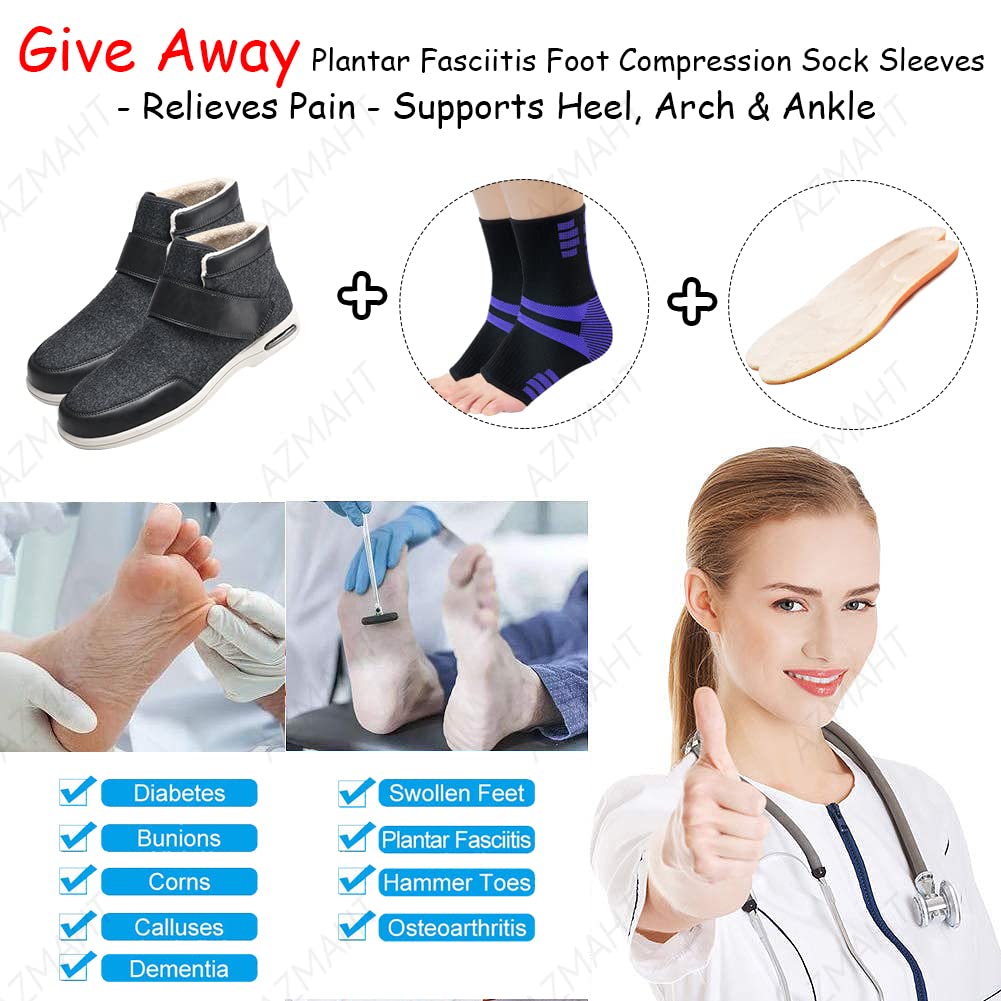 Scarpe Diabetici Uomo Invernali Babbucce Calde Peluche Pelose Foderata Chiuse Pantofola Stivali Casa Scarpe Ortopediche Donna Comode Memory Foam Slippers,Nero,47 EU