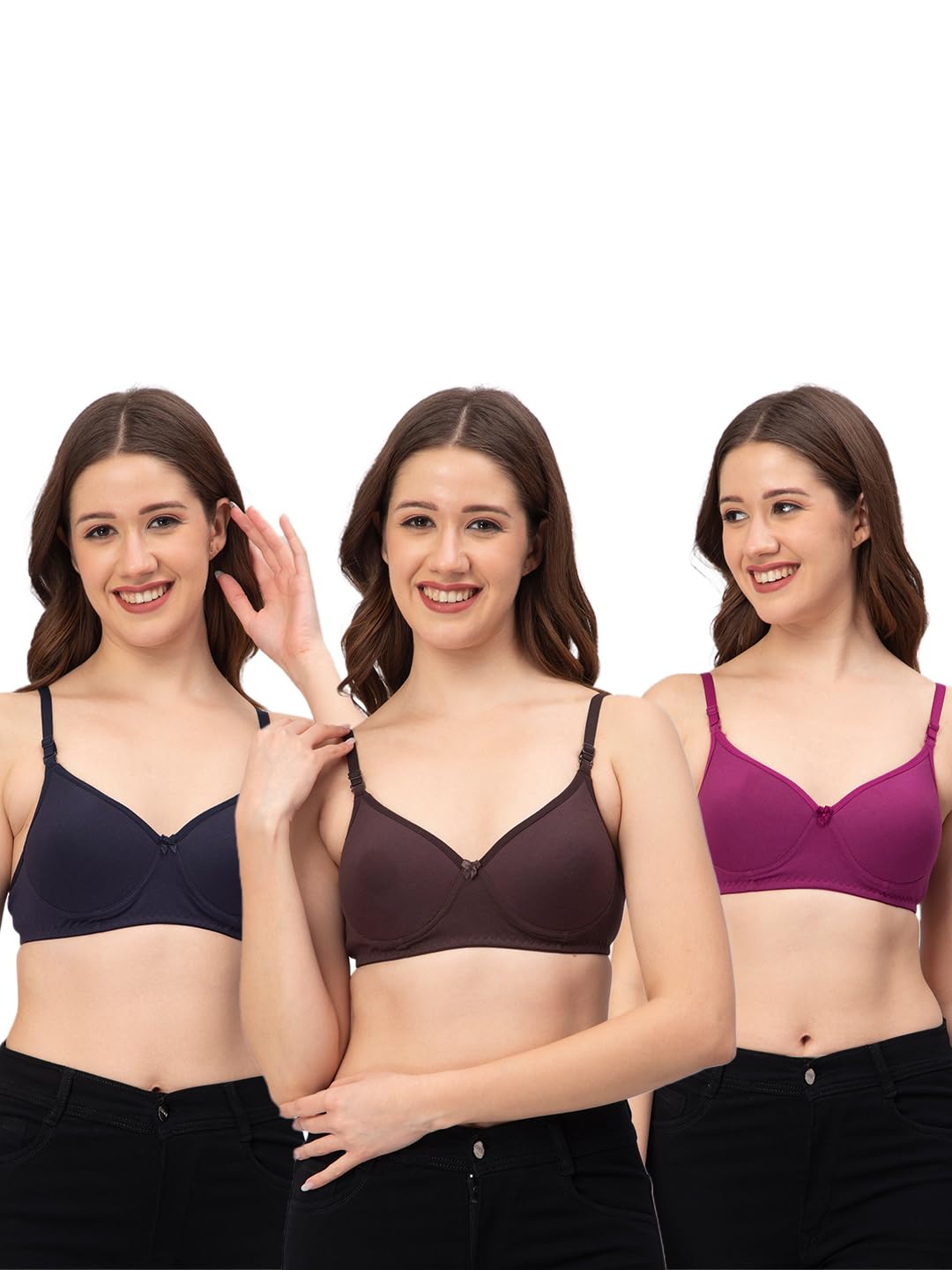 cee 18 Women's Cotton Padded and Non-Wired T-Shirt Bra | B-Cup | Seamless | Ultra Soft | Adjustable Shoulder Straps | Padded Tshirt Bra Combo Pack-picture-0
