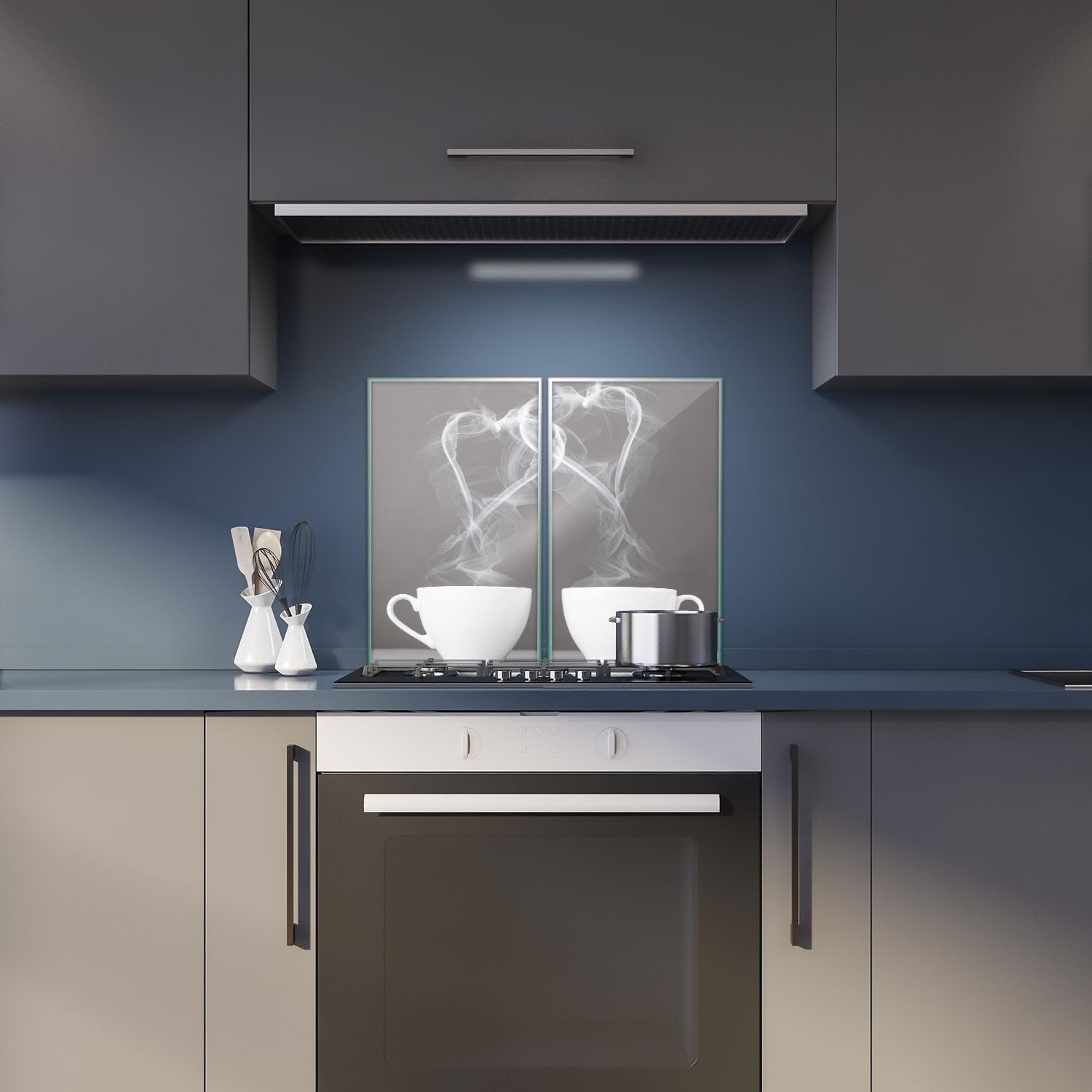 Herdabdeckplatte Abdeckung Ceranfeld Abdeckplatte Schneidebrett 2-Teilig 60x52 Kaffee Herzen Schwarz- Weiss Spritzschutz Glasplatte Ceranfeldabdeckung Sicherheitsglas Glasschneidebrett 2x30x52