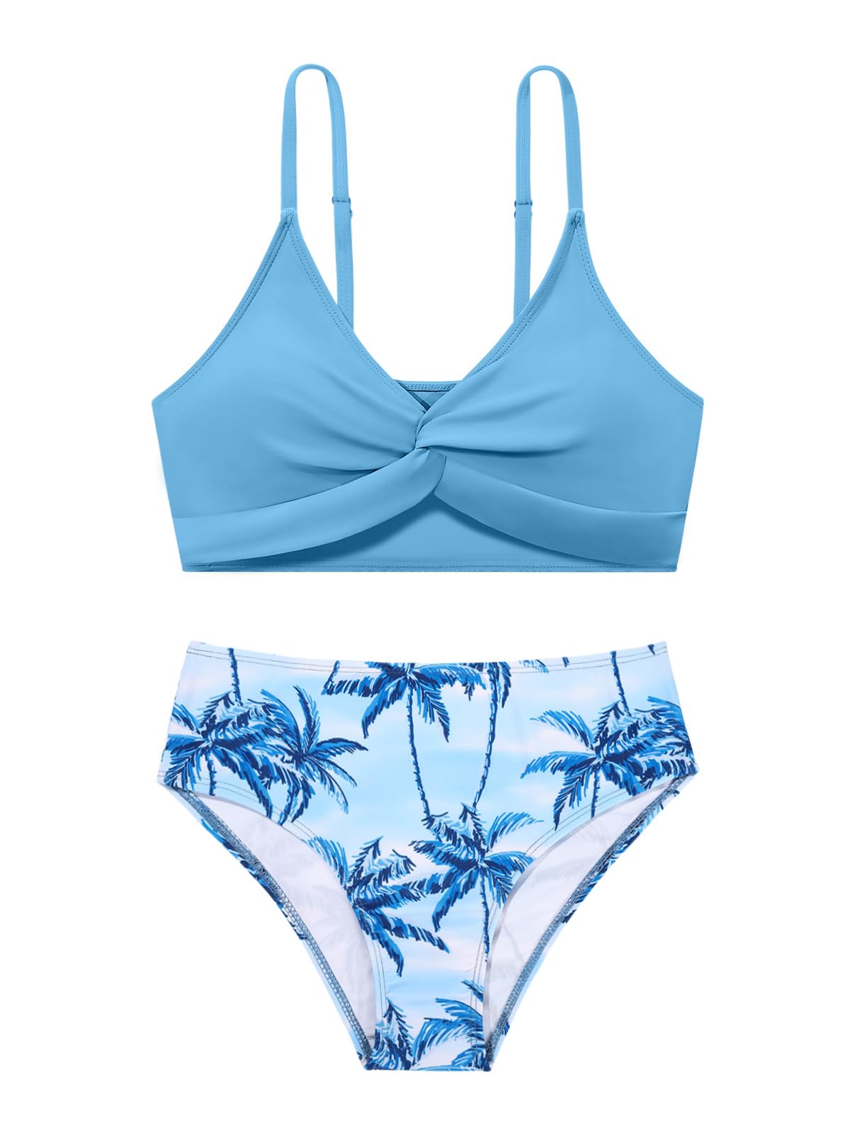 Girls Swimsuit Color Block Bikini Sets Teen Bathing Suit Girls 2 Piece Swimsuits Criss Cross Swimwear for 9-16 Years