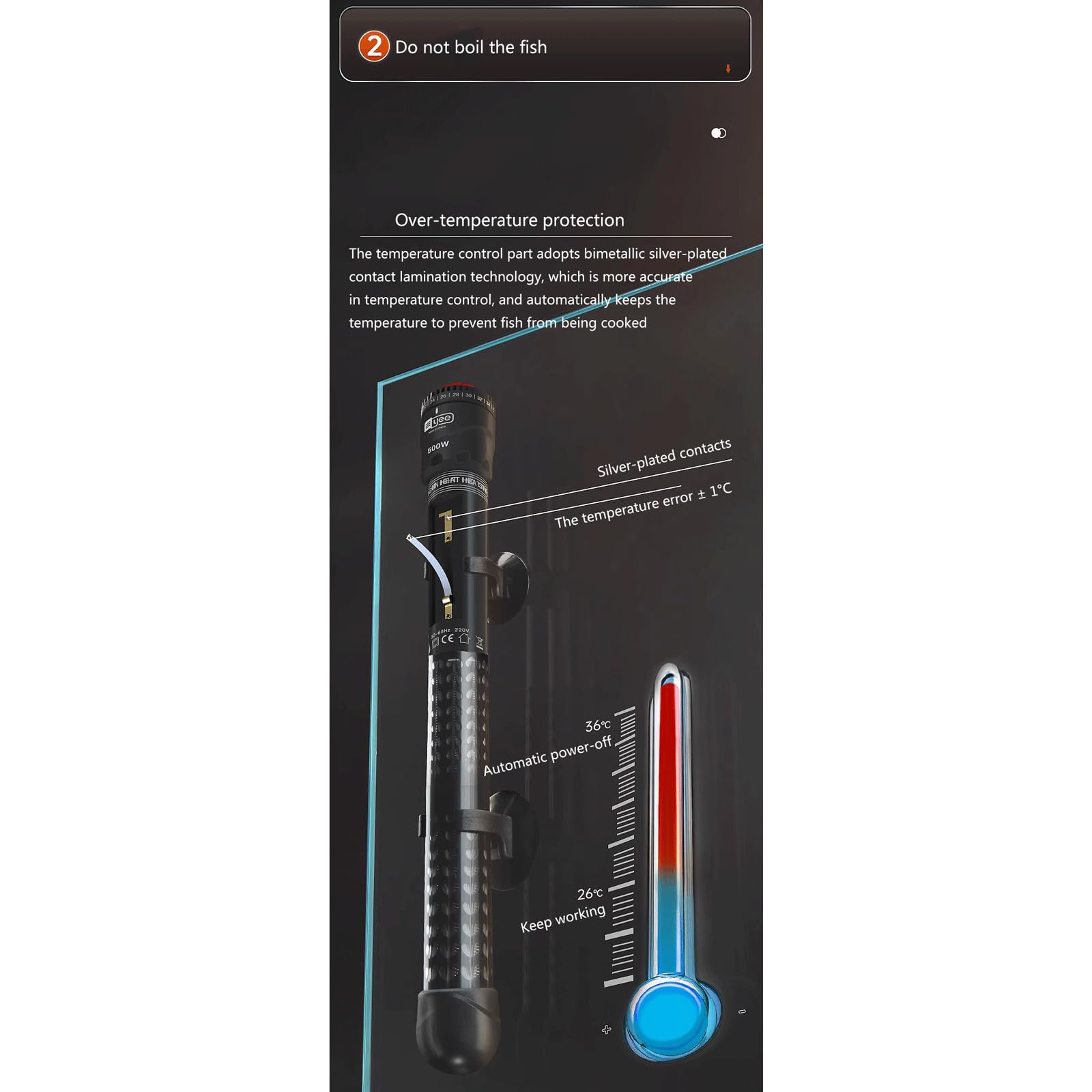 Riscaldatore Automatico antideflagrante a Temperatura costante per Acquario per Acquario con Display della Temperatura, 500 W (500 W)